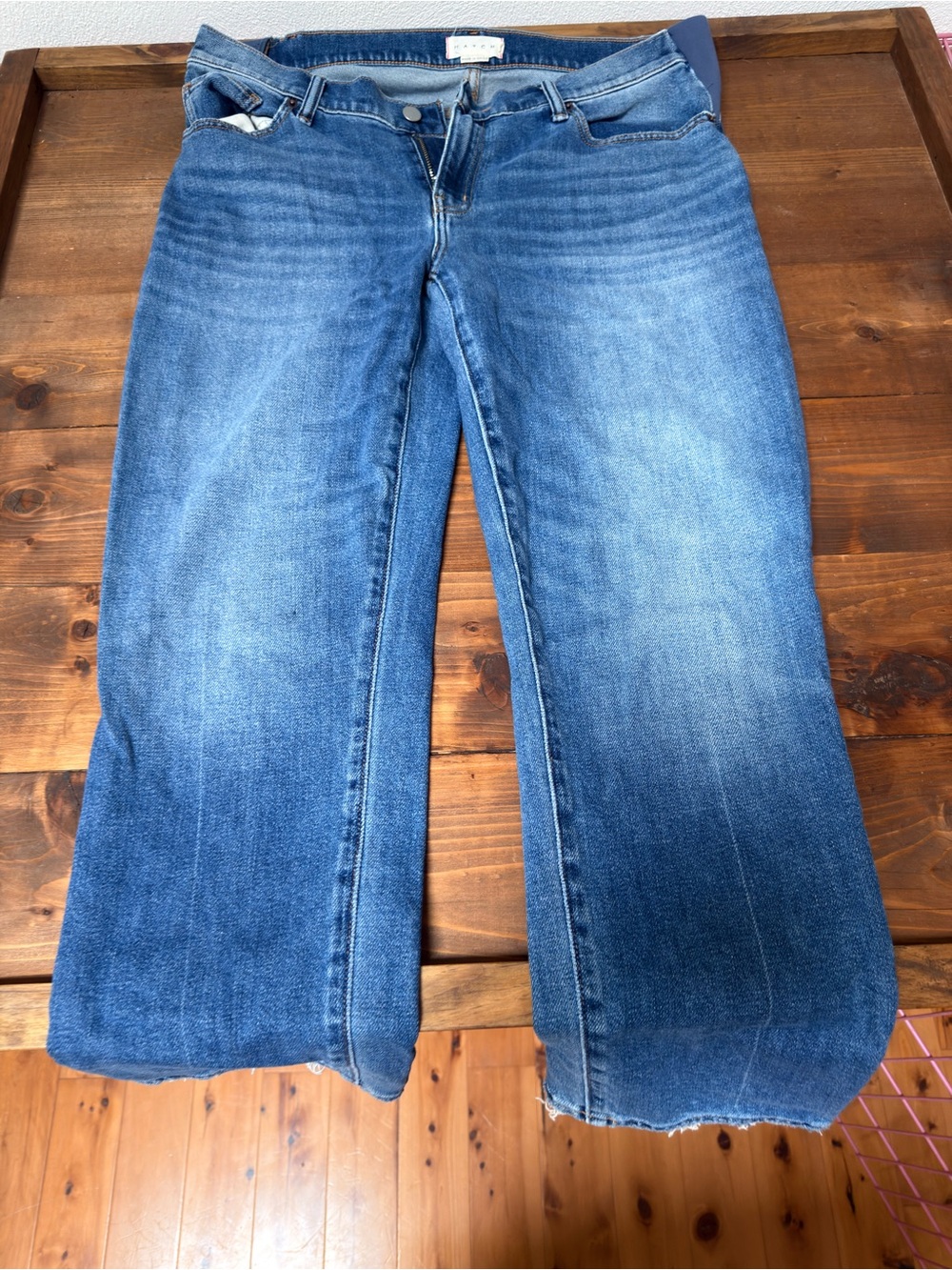 Hatch Straight Leg Medium Wash Maternity Denim Jeans - Picture 2 of 11